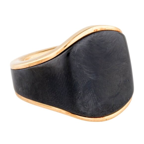 DAVID YURMAN 18K 750 YELLOW GOLD & TITANIUM STREAMLINE SIGNET RING - Picture 1 of 7